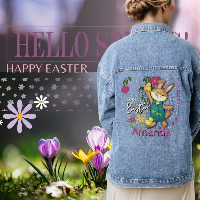 Veste En Jean Nom personnalisé du lapin de Pâques cool (Cool Easter Bunny Custom Name Denim Jacket
)