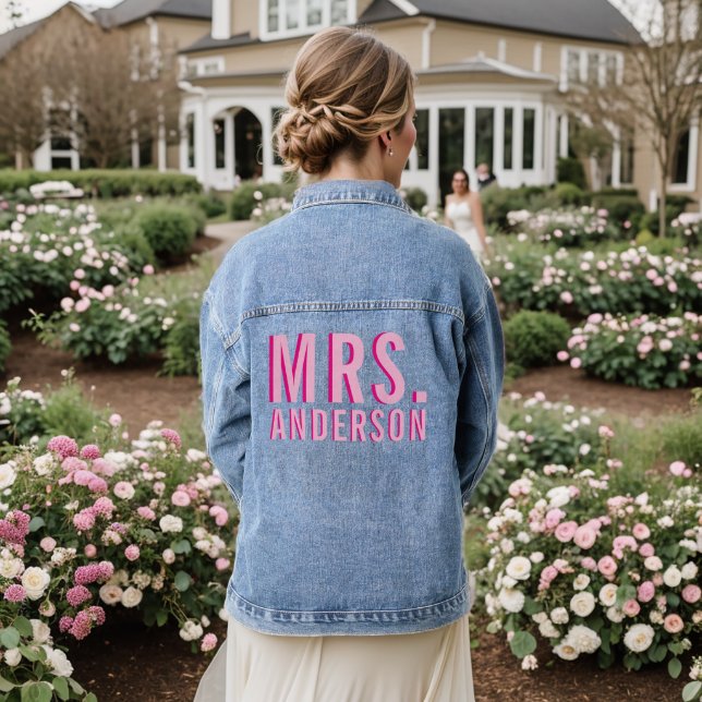 Veste En Jean Nom rose empilé en gras (Mariage Retour)