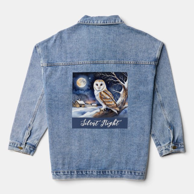 Veste En Jean Nuit Silencieuse Noël Scène de neige Barn Owl (Verso)