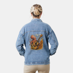 Veste En Jean Octopus Jouer Guitare Musique Vintage Art