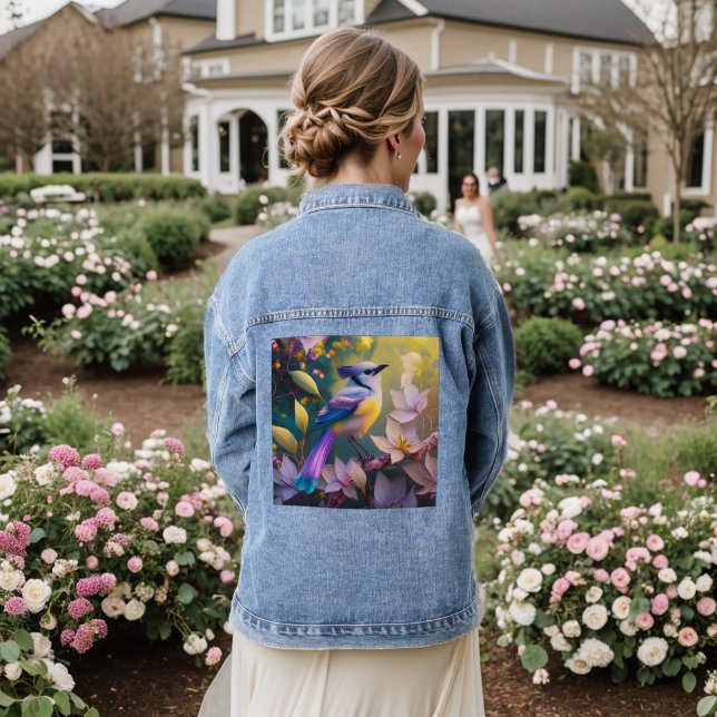 Veste En Jean Oiseau à poitrine jaune violet (Mariage Retour)