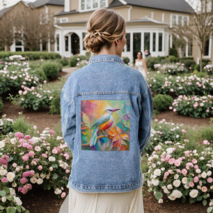 Veste En Jean Oiseau à poitrine rouge à bec rose
