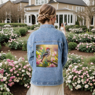 Veste En Jean Oiseau de Paruline Imaginaire à tête rouge