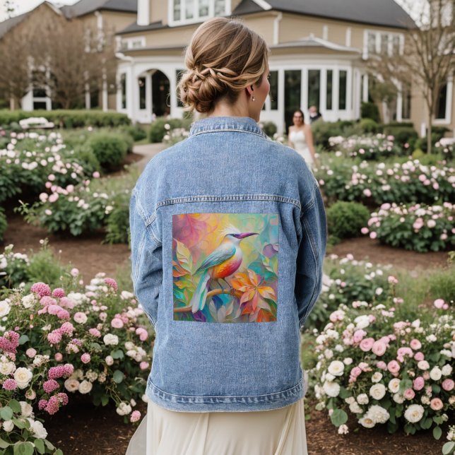 Veste En Jean Oiseau fantastique à bec rose et poitrine rouge (Mariage Retour)