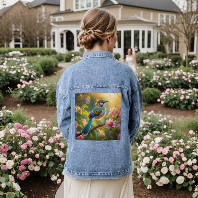 Veste En Jean Oiseau fantastique à tête verte et ailes de sarcel (Mariage Retour)