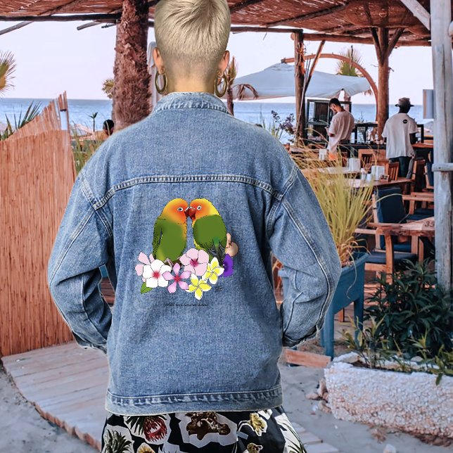 Veste En Jean Oiseaux d'amour Fleurs tropicales (Créateur téléchargé)