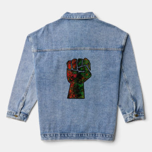 Veste En Jean orgueil noir poing vert rouge pan drapeau africain