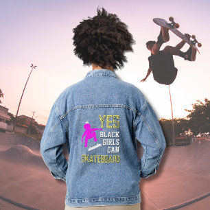 Veste En Jean OUI LES FILLES PEUVENT SKATEBOARD Afro Skater Girl