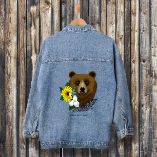 Veste En Jean Ours Brun Fleurs Bleues Plume Faune