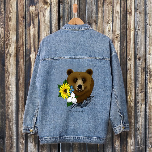 Veste En Jean Ours Brun Fleurs Bleues Plume Faune (Créateur téléchargé)