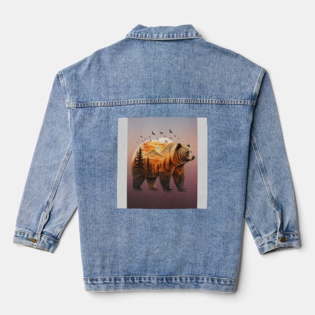 Veste En Jean Ours Double Exposition Forêt (Verso)