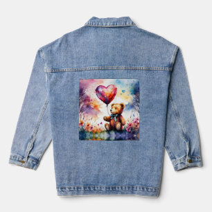 Veste En Jean Ours en peluche avec ballon en forme de coeur