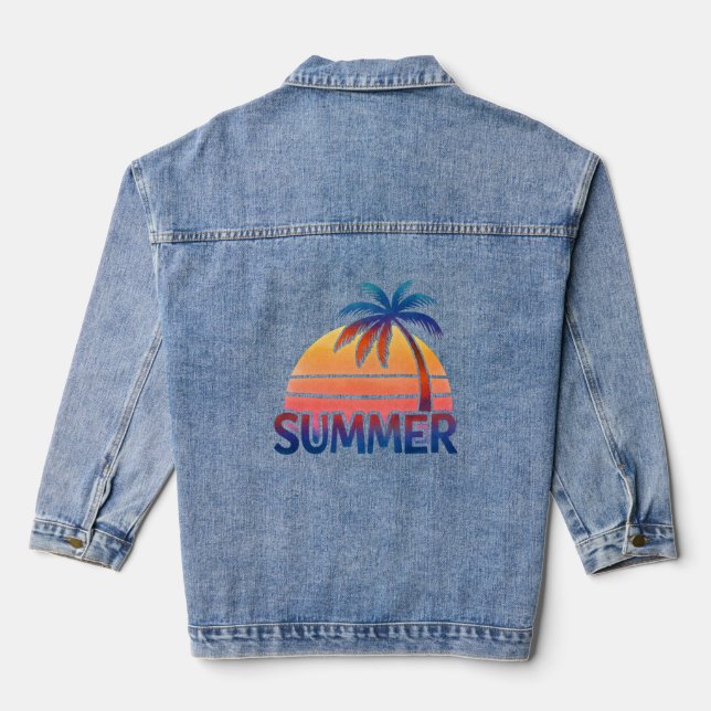 Veste En Jean Palmier de coucher de soleil rétro (Verso)