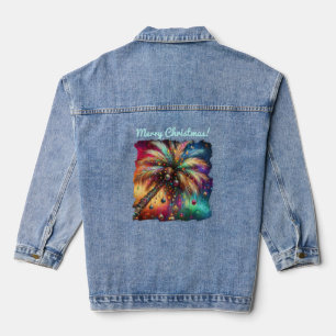 Veste En Jean Palmier de Noël Whimsical Tropical Beach Vivid