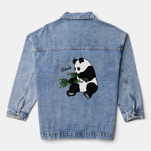 Veste En Jean Panda géant mange nom bambou   (Verso)