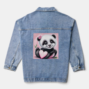 Veste En Jean Panda mignon tenant un cœur