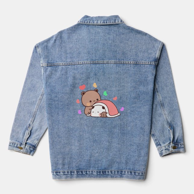 Veste En Jean Panda ours couple, Cute bubu et dudu câlins amour (Verso)