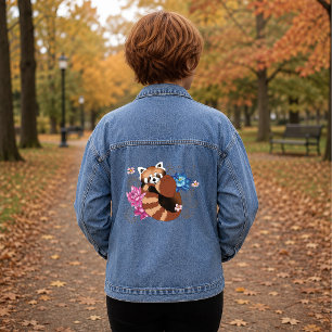 Veste En Jean Panda roux Fleurs de lotus Henna