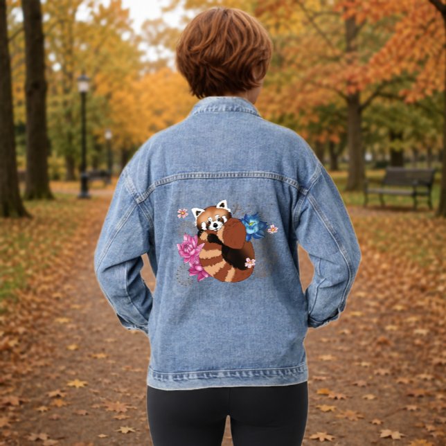 Veste En Jean Panda roux Fleurs de lotus Henna (Créateur téléchargé)