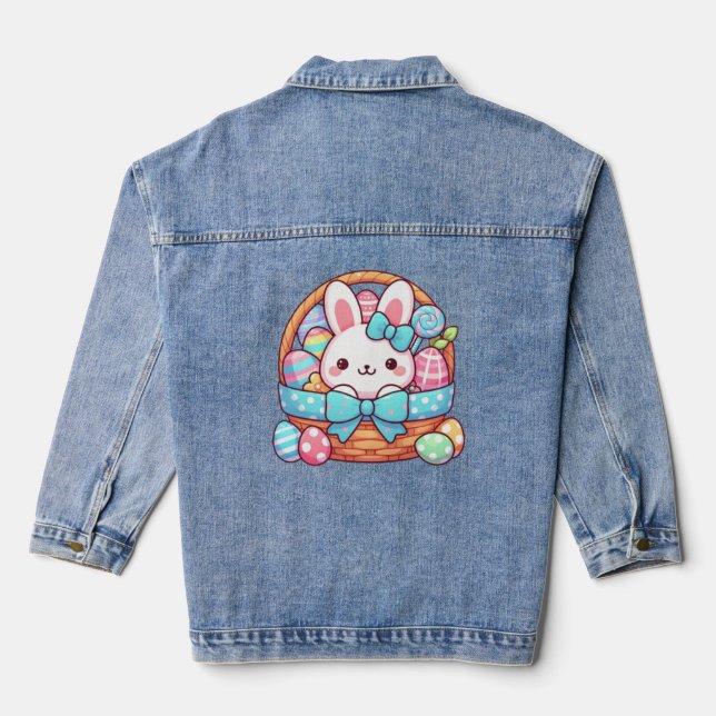 Veste En Jean Panier de Pâques mignon lapin (Verso)