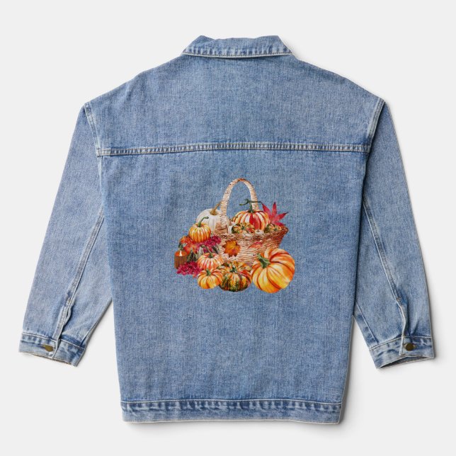 Veste En Jean Panier de récolte Citrouille d'automne (Verso)