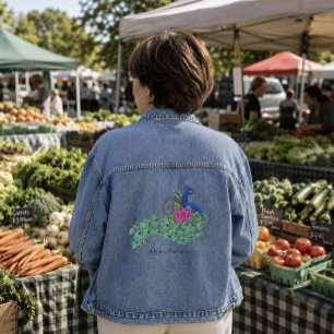 Veste En Jean Paon Élégant Fleur de Lotus Henné Bleu Orné