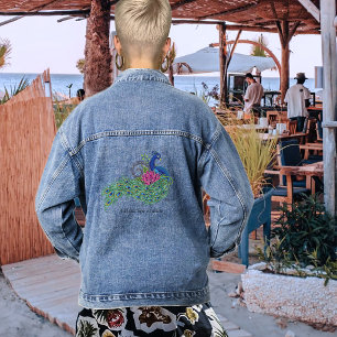 Veste En Jean Paon Élégant Fleur de Lotus Henné Bleu Orné