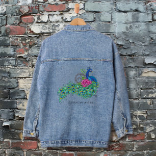 Veste En Jean Paon Élégant Fleur de Lotus Henné Bleu Orné