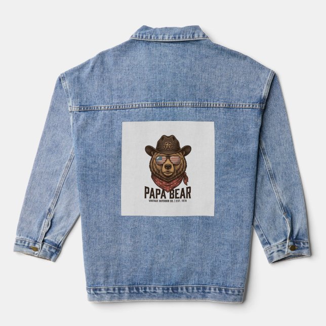 Veste En Jean Papa Bear Cowboy Bear Patriotic Vintage Vector Des (Verso)