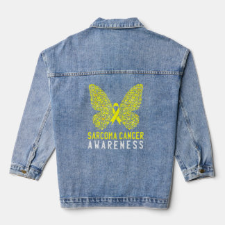 Veste En Jean Papillon Sarcome Cancer Sensibilisation Ruban jaun