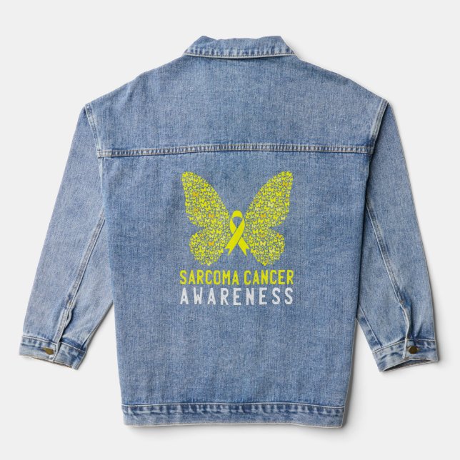 Veste En Jean Papillon Sarcome Cancer Sensibilisation Ruban jaun (Verso)