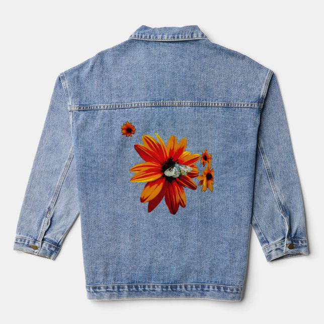 Veste En Jean Papillon sur Fleur Orange Fierté - Bold Nature Art (Verso)