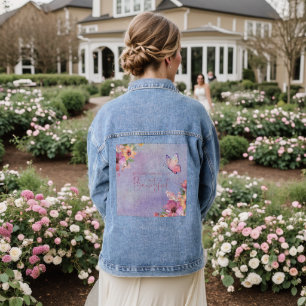Veste En Jean Papillons et fleurs aquarelles