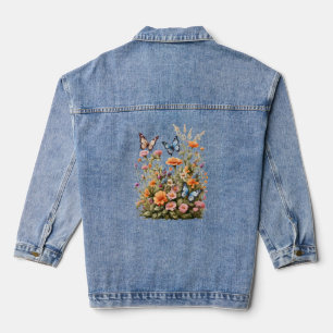 Veste En Jean Papillons fleur sauvage Fleur Jardin Aquarelle