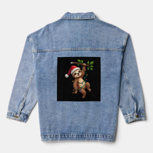 Veste En Jean Paresseux aux lumières de Noël portant un chapeau