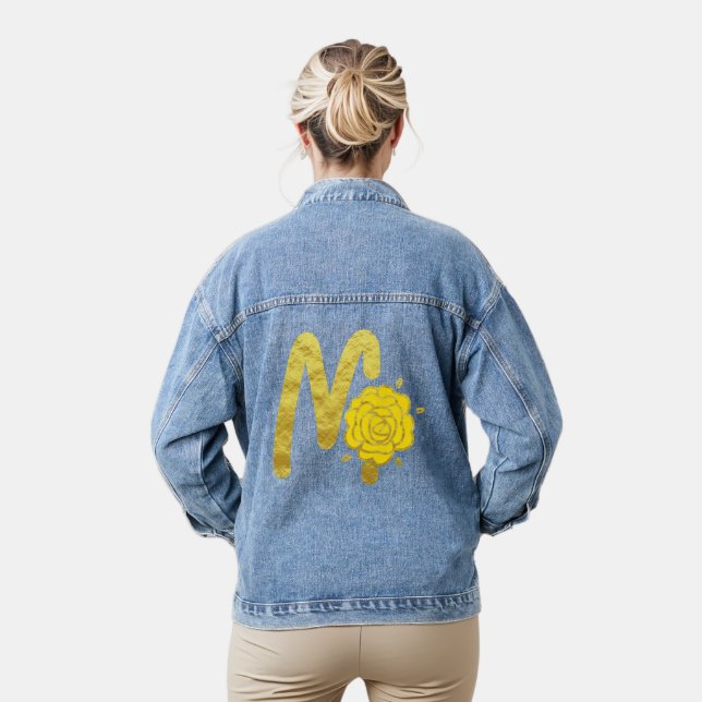 Veste En Jean Parties scintillant Or Jaune Floral Monogramme M F (Modèle)