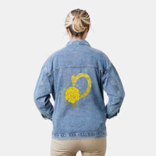 Veste En Jean Parties scintillant Or Jaune Floral Monogramme P F