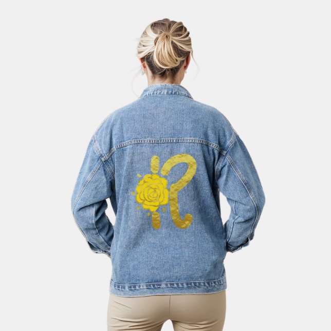 Veste En Jean Parties scintillant Or Jaune Floral Monogramme R F (Modèle)