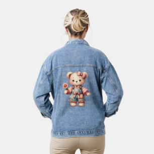 Veste En Jean Pastel Teddy Bear Holding Flower Wear Overalls