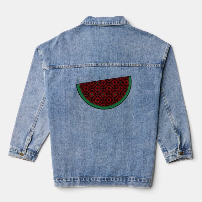 Veste En Jean Pastèque de Palestine Broderie tatreez rouge (Verso)