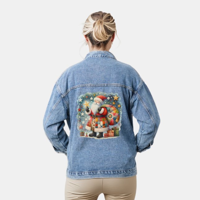 Veste En Jean Patchwork à carreaux Père Noël avec étoiles de Noë (Modèle)