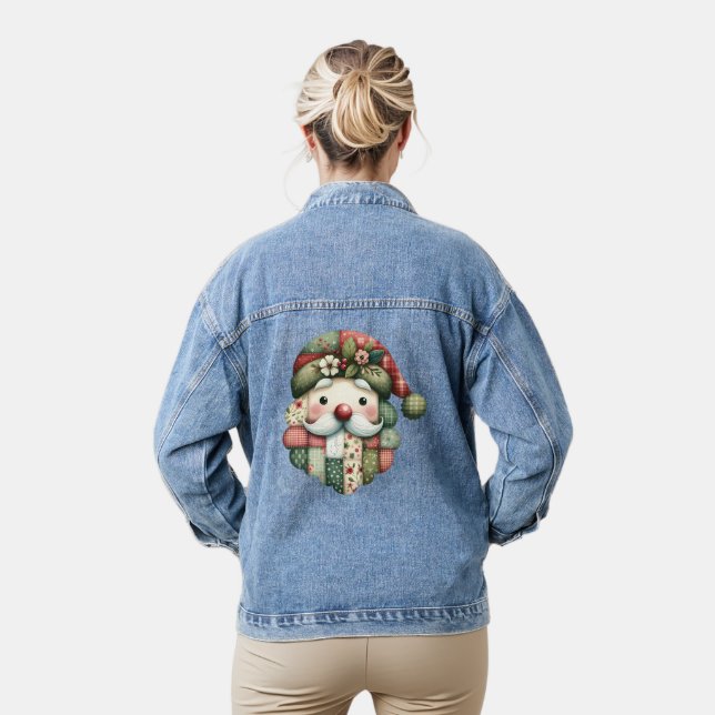 Veste En Jean Patchwork Fantaisiste Santa Noël Folk (Modèle)