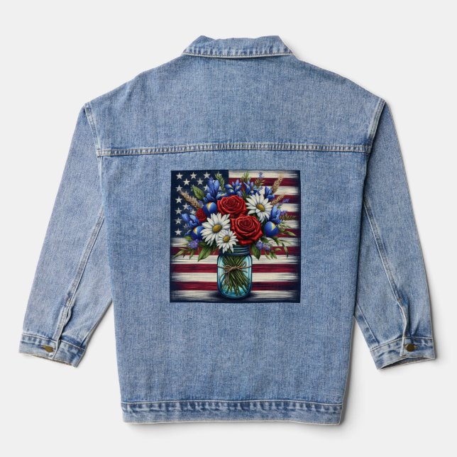 Veste En Jean Patriotique, floral en détresse (Verso)