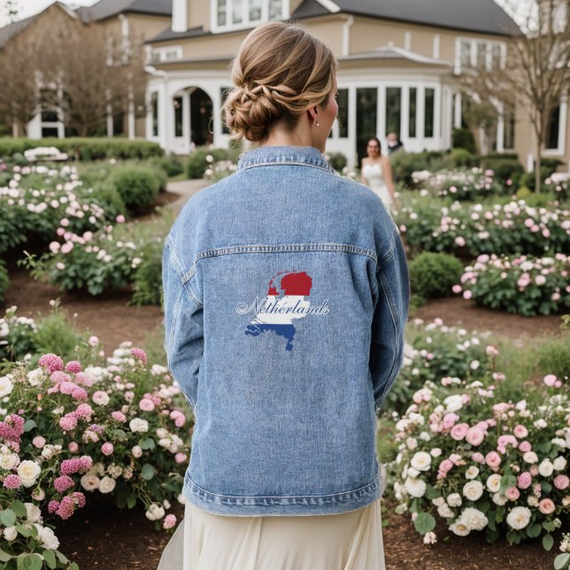 Veste En Jean Pays-Bas Carte Drapeau Souvenir Moderne, Dos (Mariage Retour)