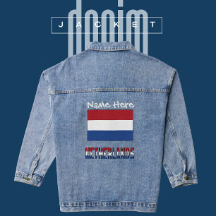 Veste En Jean Pays-Bas Néerlandais Drapeau Blanc Personnalisé