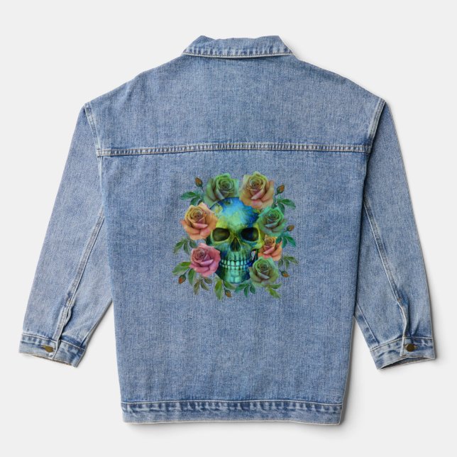 VESTE EN JEAN PEAU VERT MORT AVEC FLEURS (Verso)
