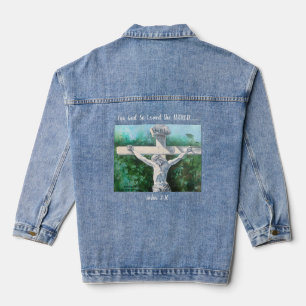 Veste En Jean Peint à la main Blancs et Verts "POUR DIEU"