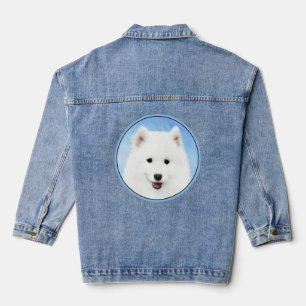 Veste En Jean Peinture de chiot Samoyède - Art original de chien