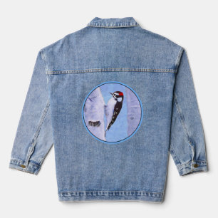 Veste En Jean Peinture Downy Woodpecker - Art original pour oise