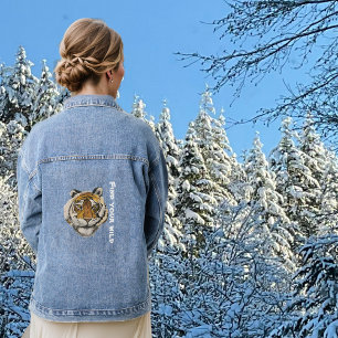 Veste En Jean Peinture sur tigre, regarder la caméra personnalis